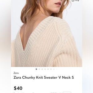 Zara V-Neck Chunky Knit Sweater in Cream